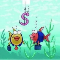 Peixe idiota olhando a minhoca esperta Peixe idiota olhando a minhoca esperta